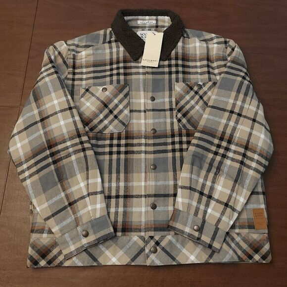 Scotch & Soda Sherpa Lined Plaid Flannel Jacket Tan Brown Mocha Men's Size L - Picture 1 of 6